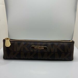 Michael Kors Dark Brown and Gold Logo Pencil Case
